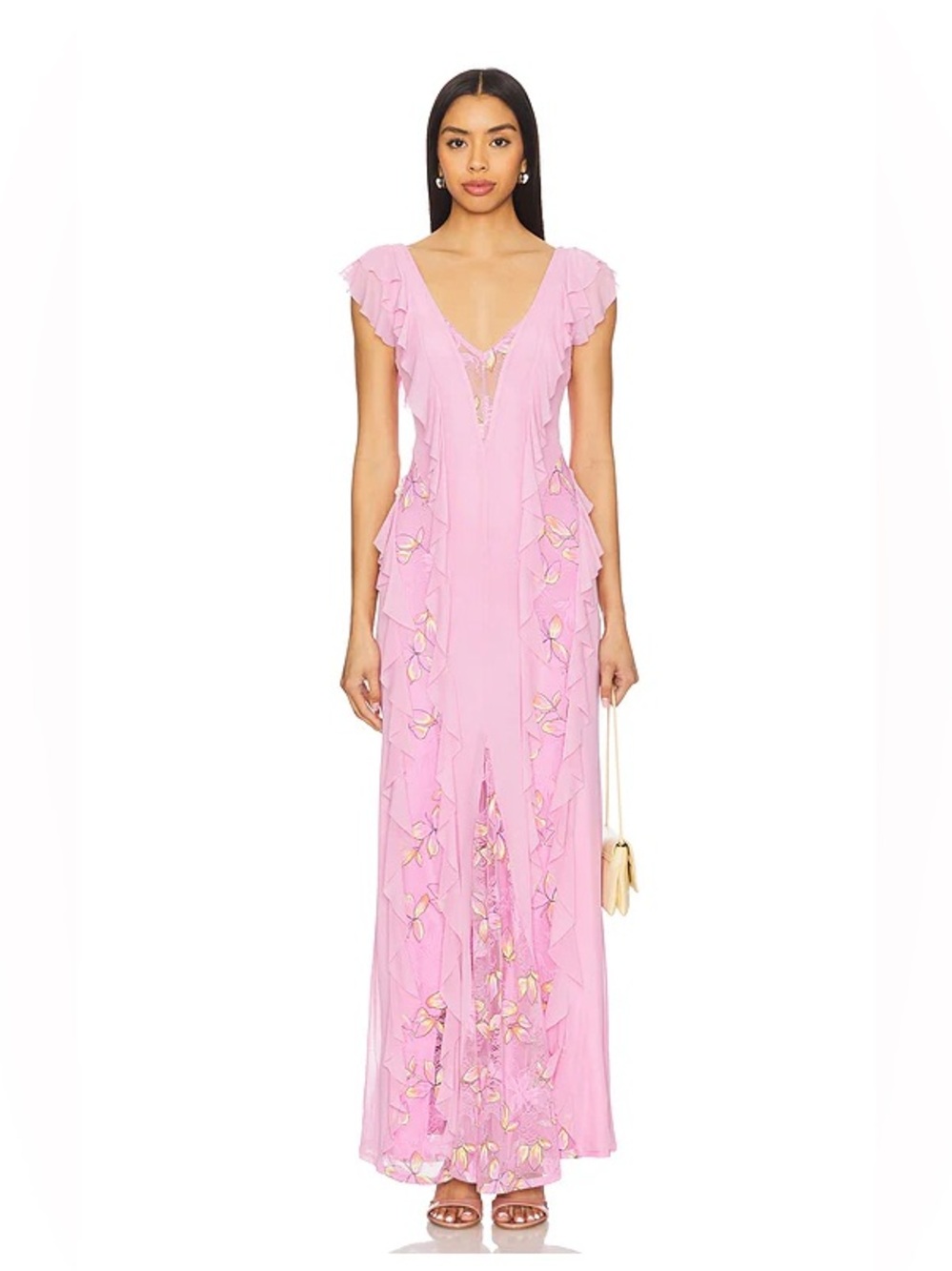 NWT AFRM Trista Ruffle Maxi Dress in Lilac Lace Size L